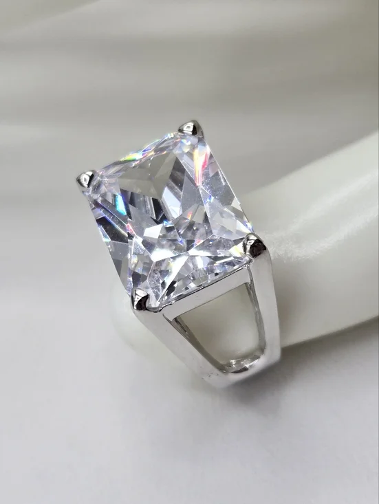 Swarovski Crystal Elements Silver Statement Ring Size 6 East West Design Prom - Picture 4 of 7